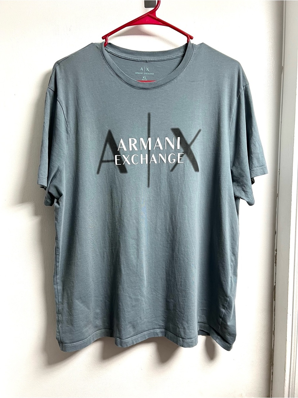 Armani Exchange Men's Slate Blue Logo Crewneck Tee